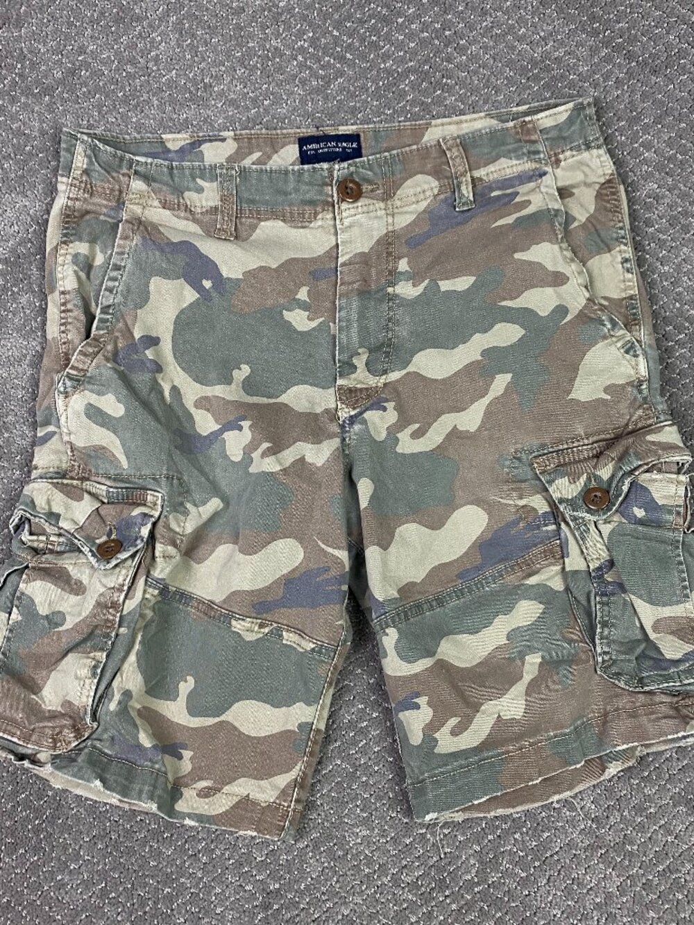 American Eagle Camo Cargo Shorts Mens 33 Green Brown Extreme Flex Classic Fit